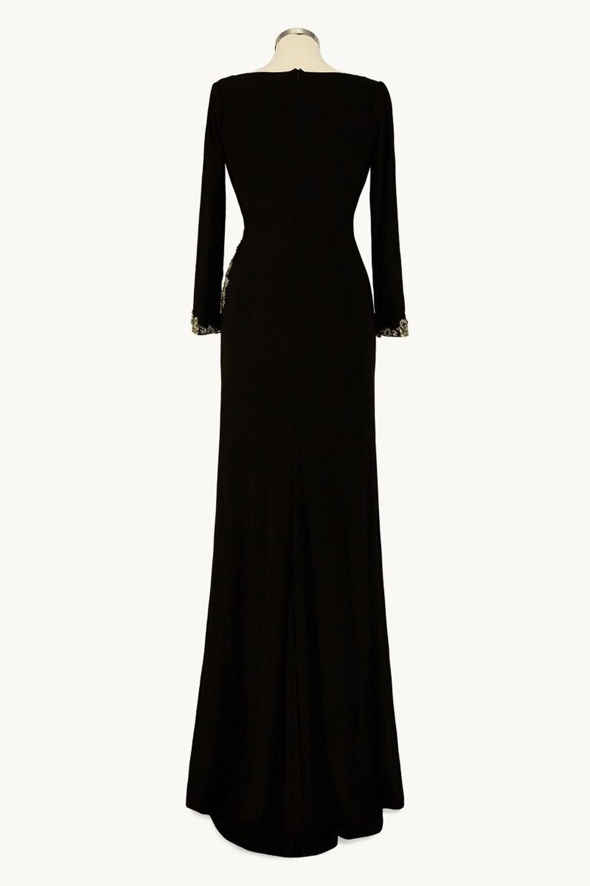 Amoris T809 Long Sleeve V-Neckline Embellished Leg Slit Gown