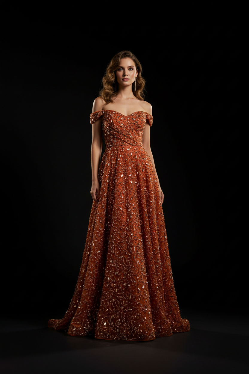 Terracotta Beaded Gown